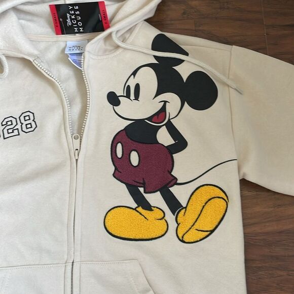 Disney Mickey Mouse Women’s Ivory Color Full Zip Hooded Sweatshirt Sz XS - Picture 4 of 10